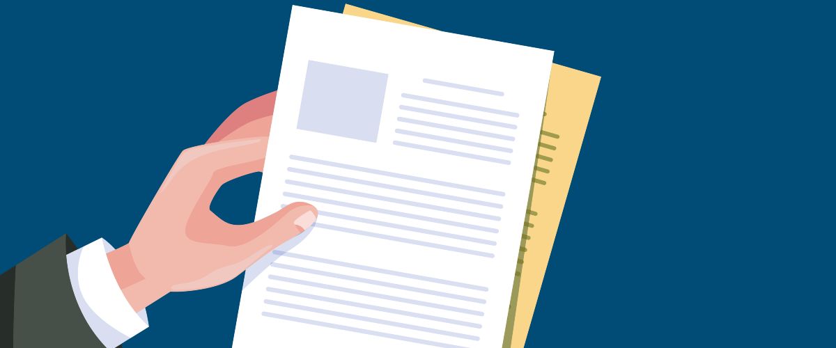 Illustration einer Hand, die einen Antrag greift